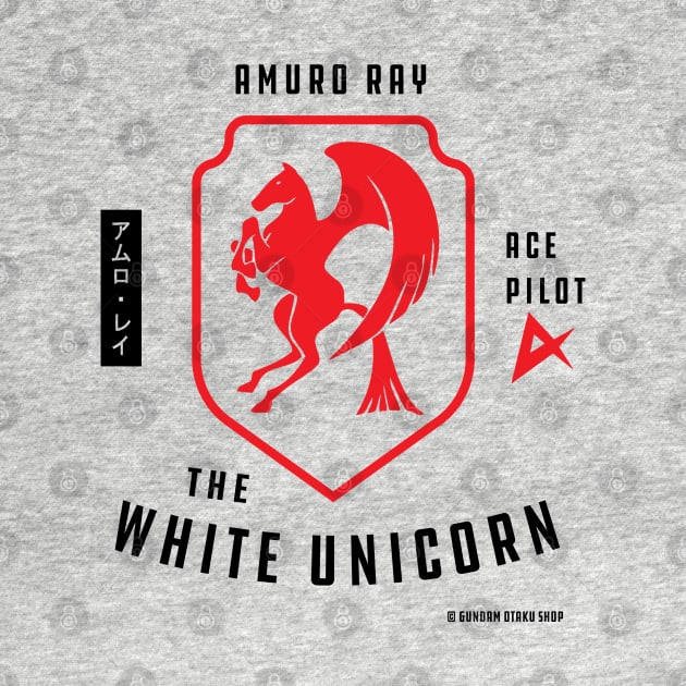 Amuro Ray | White Unicorn Emblem T-Shirt V2 by Gundam Otaku Shop